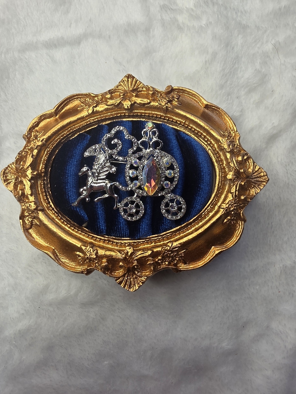 Crystal Fairy Tale Carriage Coach Brooch with Iridescent Stone